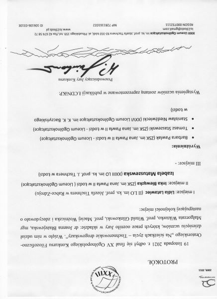 protok&oacute;ł obrad Jury