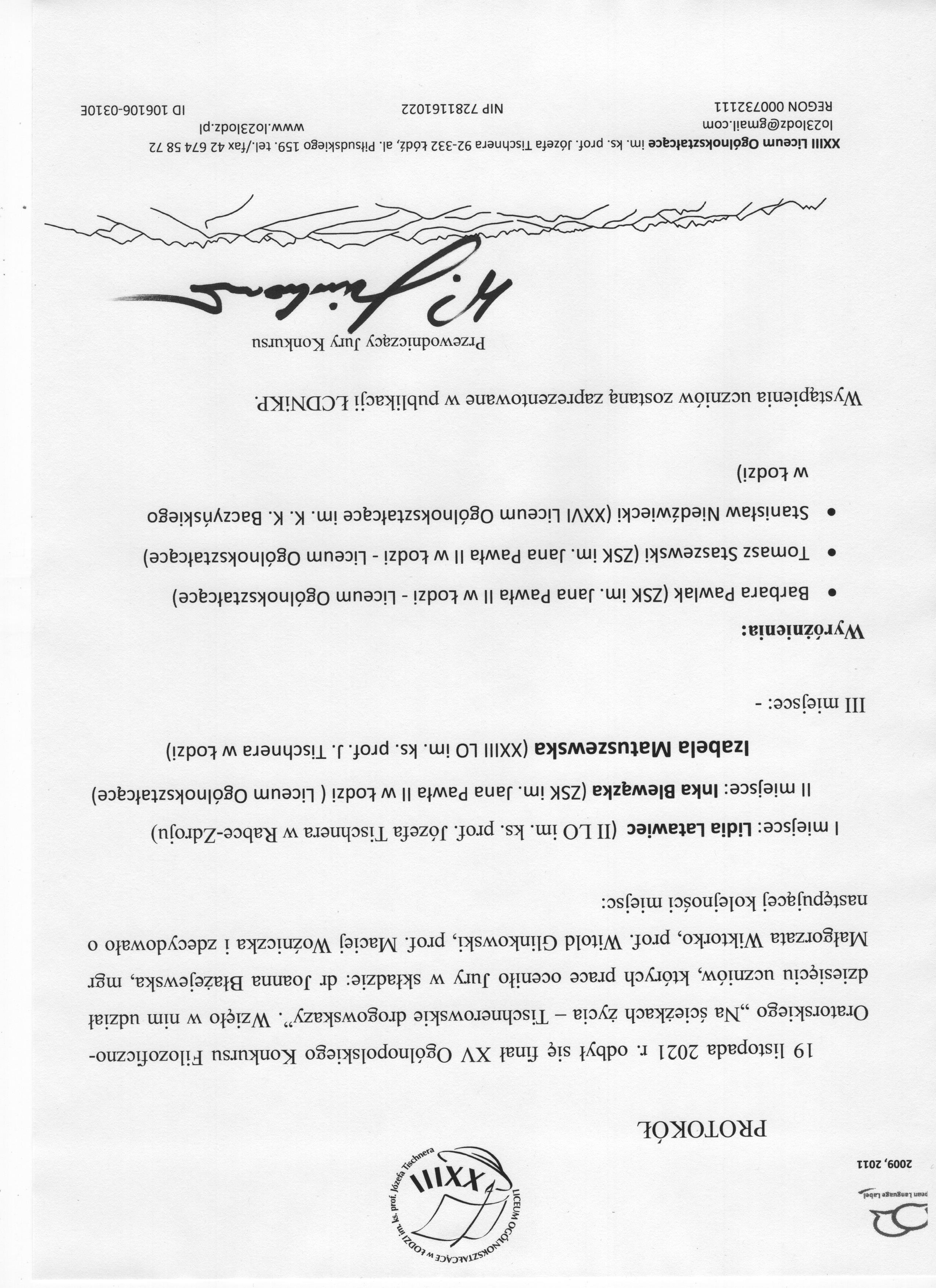 protok&oacute;ł obrad Jury